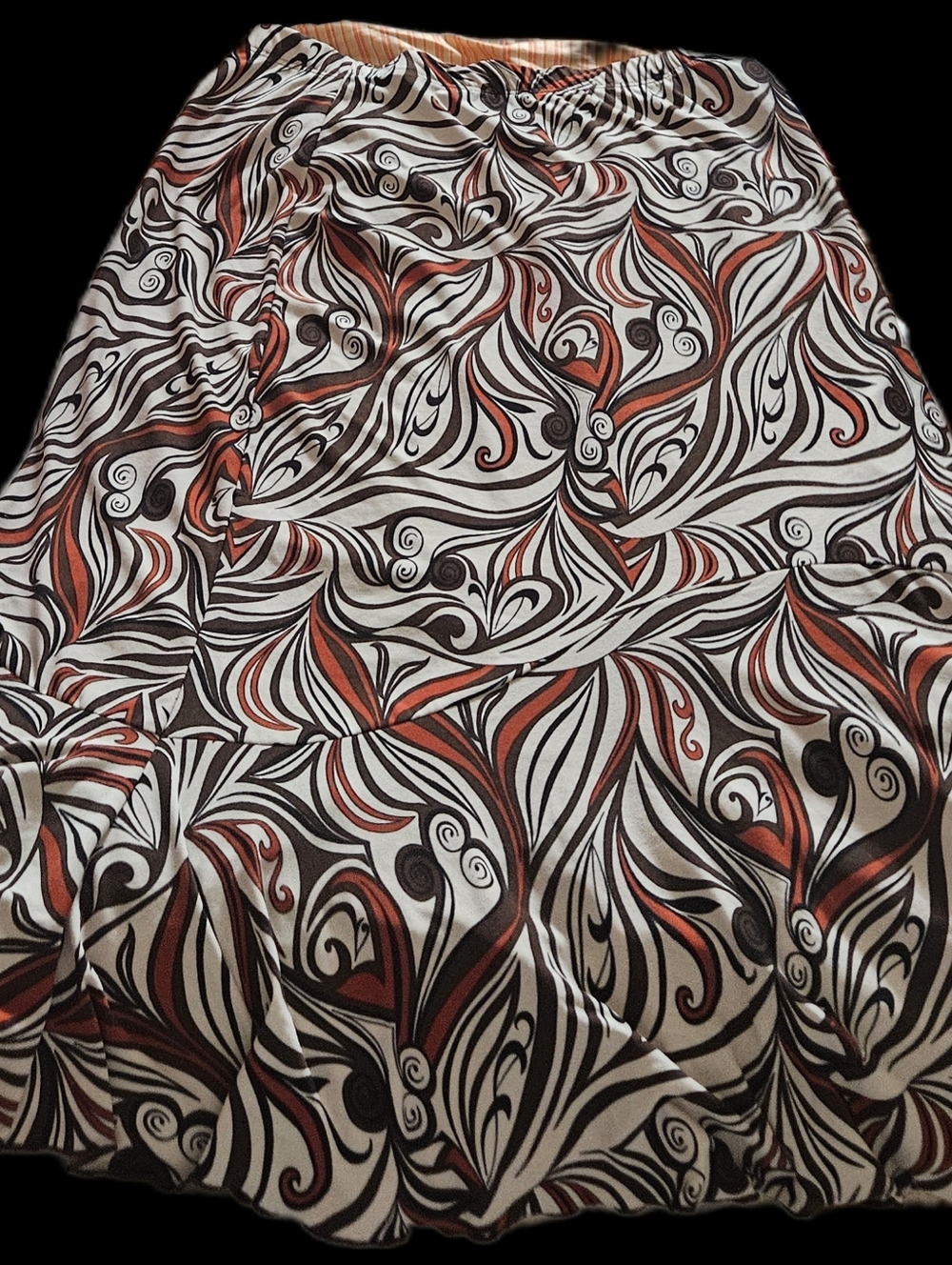 Abstract Swirl Print Maxi Skirt in Cream, Black & Rust